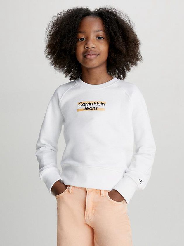 Calvin Klein USA Organic Cotton Logo Girls Sweatshirt White 9328176-HD